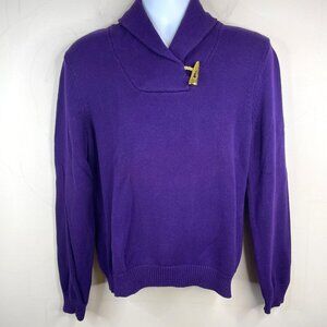 LRL Ralph Lauren Womens SHAWL COLLAR Sweater Sz XL Purple Old Money Country Chic